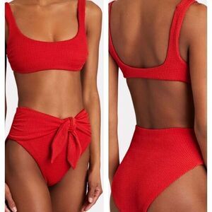 Veronica Beard Bikini Top Azoia‎ Bottom Celeste Scoop-Neck Women's Size XL Red